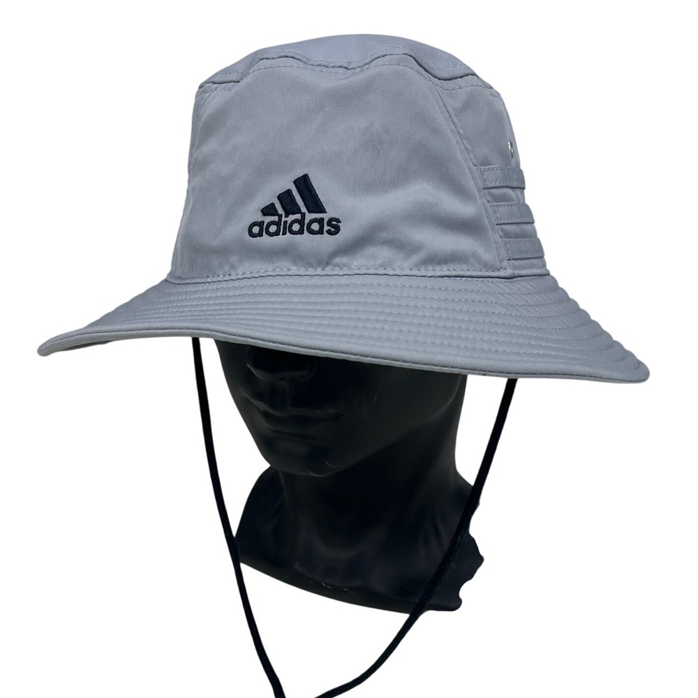 Adidas AeroReady Boonie Bucket Hat Gray Adjustable Chin Strap Sun Hat Mens OSFM
